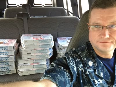 A lighthearted moment during deployment downtime