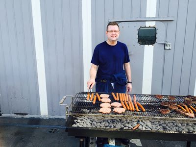 Manning the grill at a command cookout