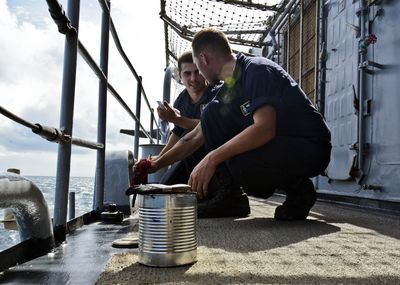 Operations on the deck of a naval vessel