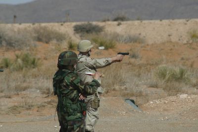 Desert firearms training during overseas deployment