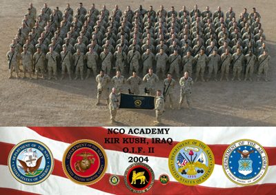 Large formation of personnel at NCO Academy, Camp Kirkush, Iraq