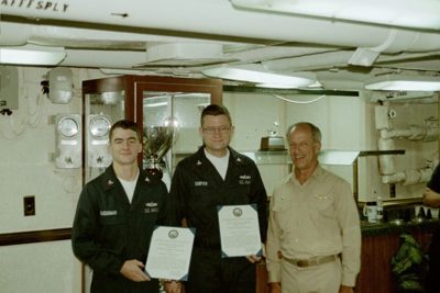 Don Sawyer receiving his first ESWS qualification aboard ship